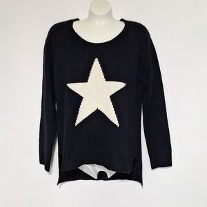 Bisou Bisou Long Sleeve Knit Sweater Star Black White